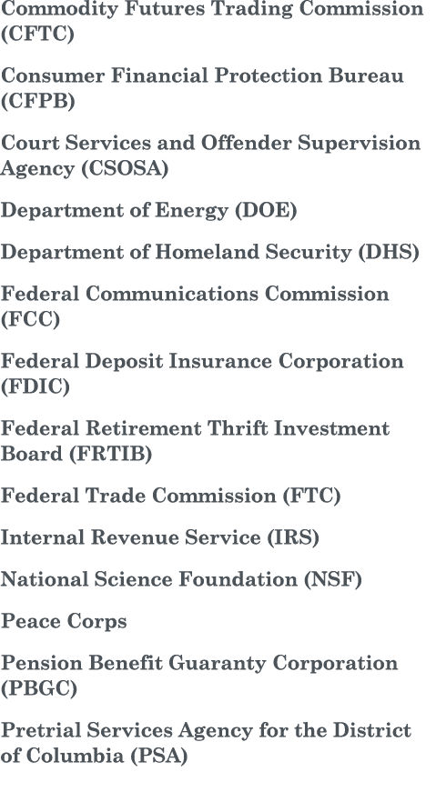 Commodity Futures Trading Commission (CFTC) Consumer Financial Protection Bureau (CFPB) Court Services and Offender S   