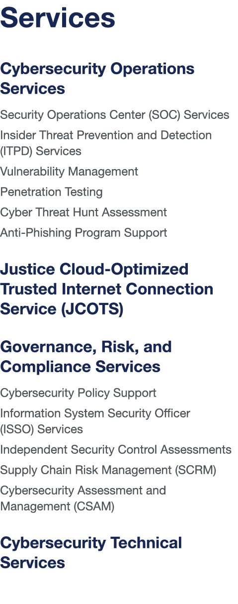 Services Cybersecurity Operations Services Security Operations Center (SOC) Services Insider Threat Prevention and De   
