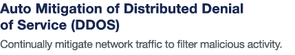 Auto Mitigation of Distributed Denial of Service (DDOS) Continually mitigate network traffic to filter malicious acti   